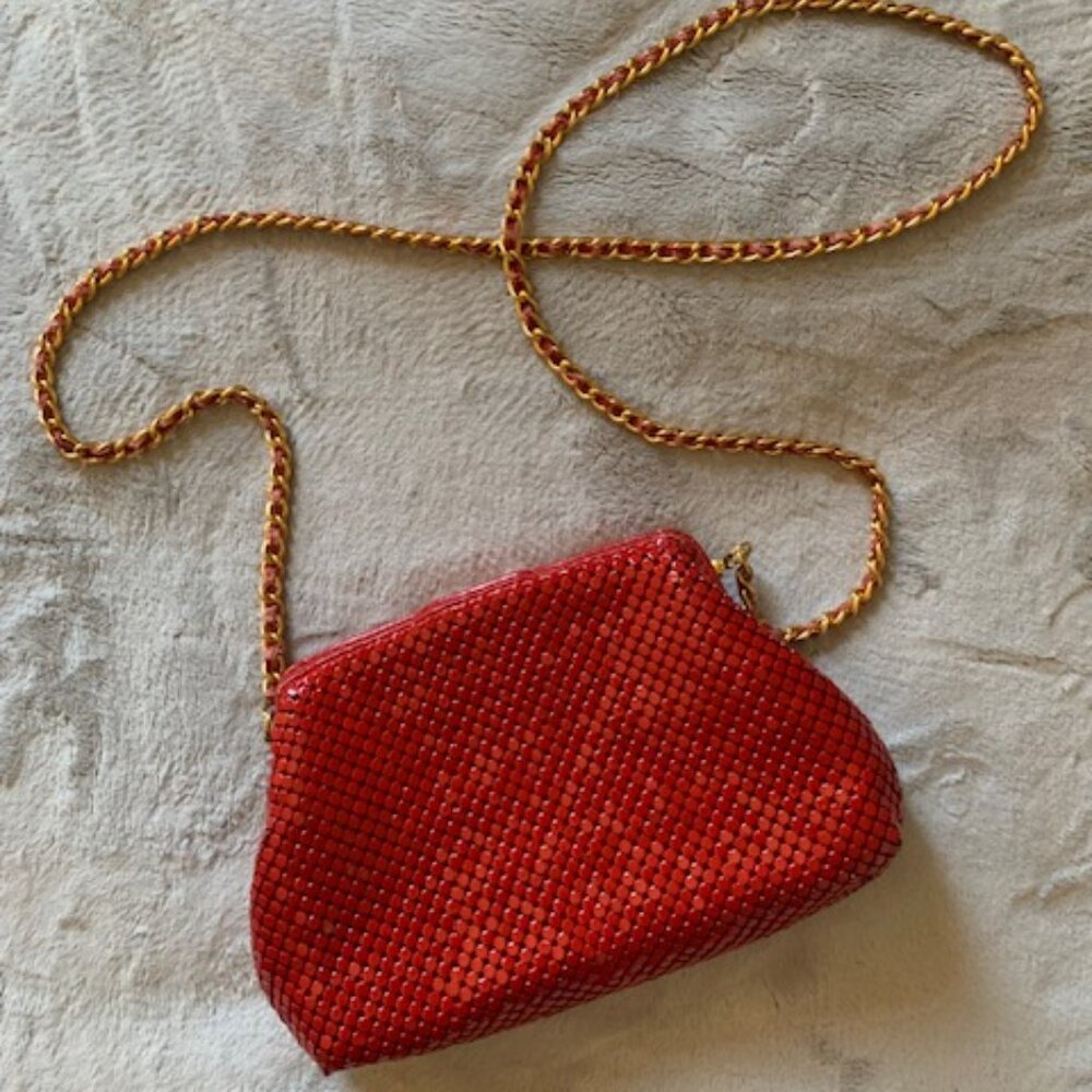 Vintage Red Sequin Evening Bag with Gold Chain Strap